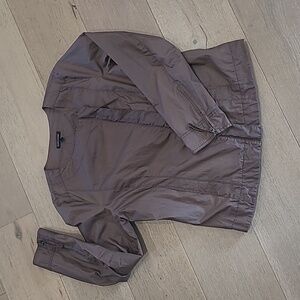 EUC Eileen Fisher Jacket Women's sz Small Oil Cloth Brown Moto Style Jacket